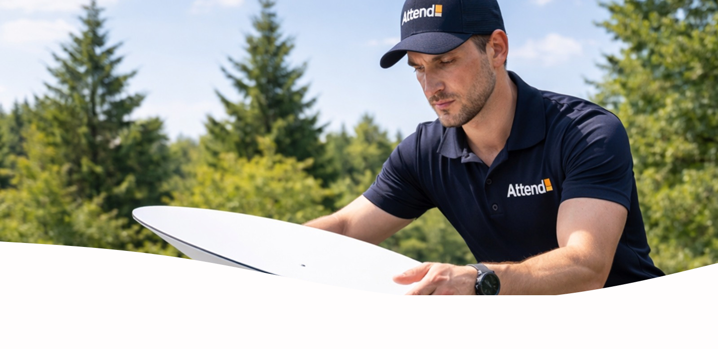 Técnico em campo trabalhando com equipamento de telecomunicações