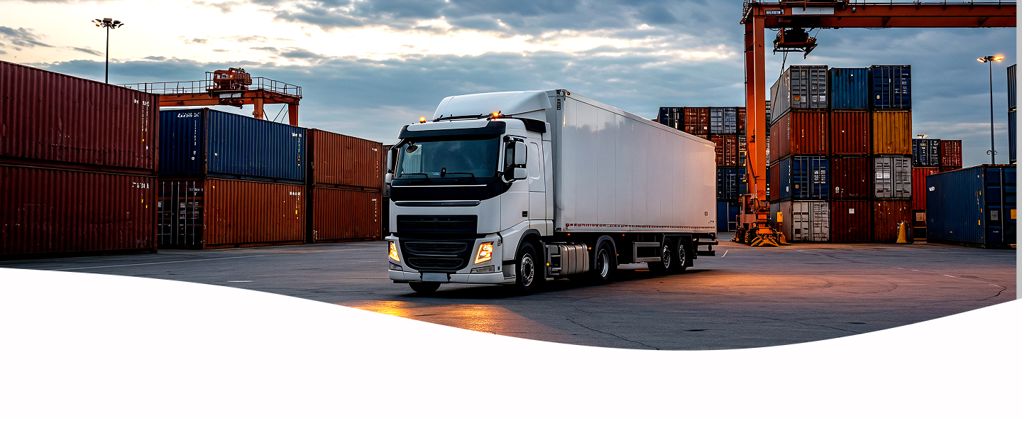 Centro de distribuição com caminhão e containers