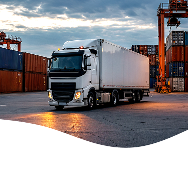 Centro de distribuição com caminhão e containers