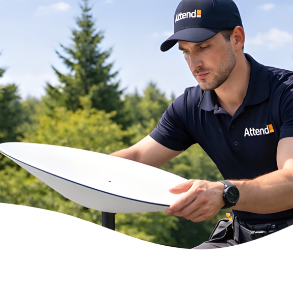 Técnico em campo trabalhando com equipamento de telecomunicações