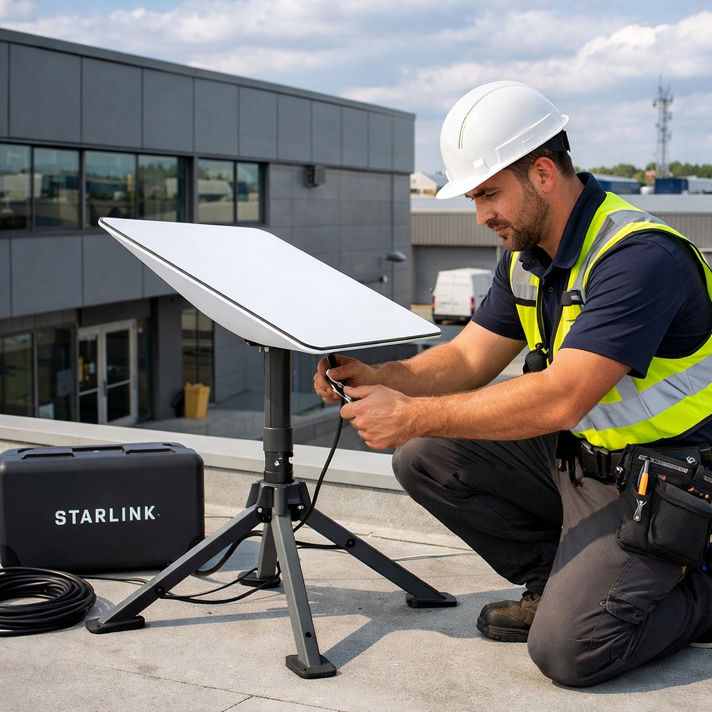 Técnico trabalhando com laptop em campo